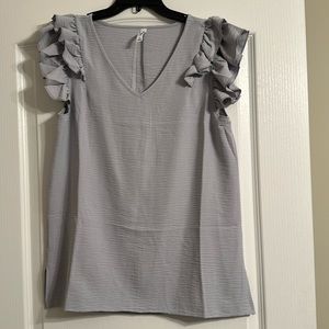 Zenana Ruffle Sleeve Blouse-Light Gray-NWOT
